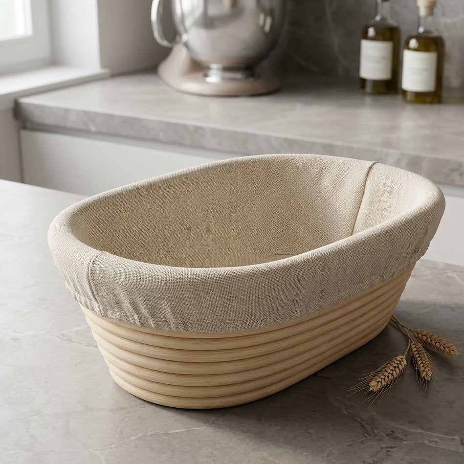 Novalorocosh Oval Bread Proofing Basket, 10-inch Natural Rattan Banneton Set for Sourdough Bread Baking with Washable Linen Cloth Liner