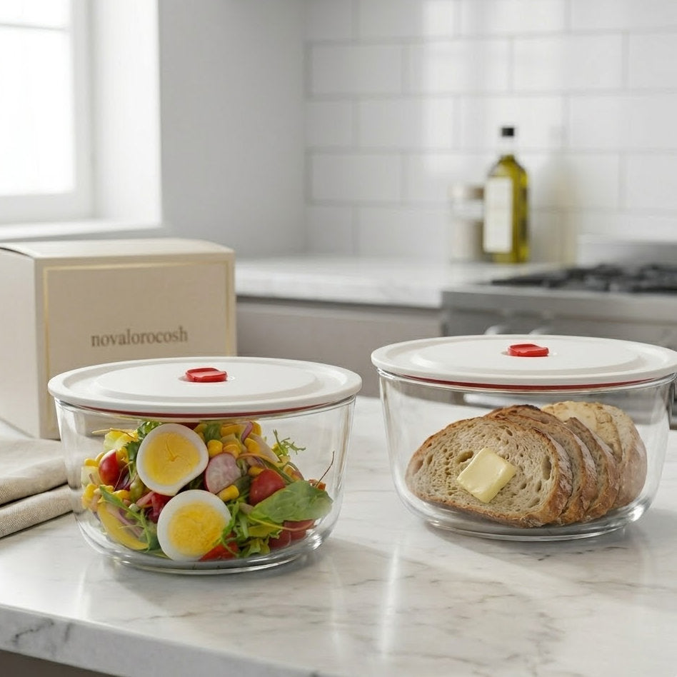 Novalorocosh Round Glass Lunch Box with Sealed Leak-Proof Lid, Microwave Safe & Heat-Resistant Meal Prep Container
