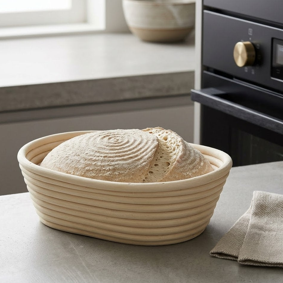 Novalorocosh Oval Bread Proofing Basket, 10-inch Natural Rattan Banneton Set for Sourdough Bread Baking with Washable Linen Cloth Liner