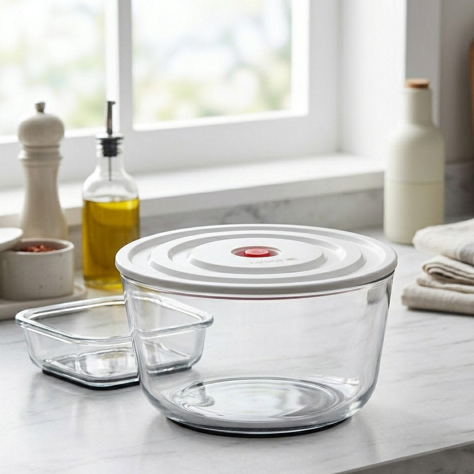Novalorocosh Round Glass Lunch Box with Sealed Leak-Proof Lid, Microwave Safe & Heat-Resistant Meal Prep Container