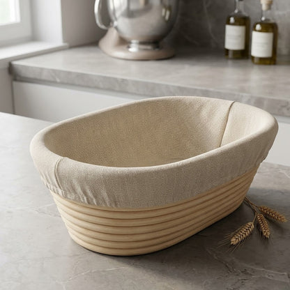 Novalorocosh Oval Bread Proofing Basket, 10-inch Natural Rattan Banneton Set for Sourdough Bread Baking with Washable Linen Cloth Liner