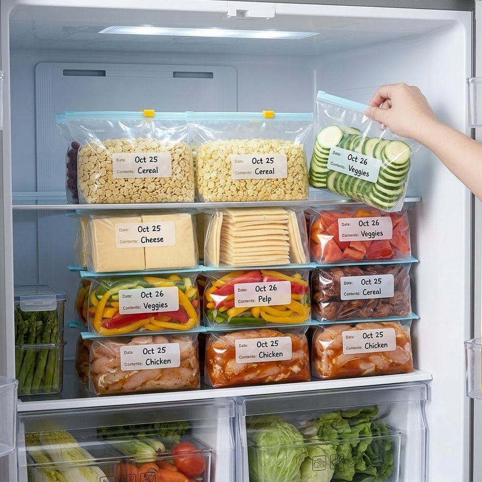 Novalorocosh 50 Count Slider Freezer Bags - Extra Thick Leak-Proof Preservation Bags for Fridge & Pantry Organization