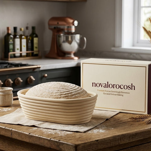 Novalorocosh Oval Bread Proofing Basket, 10-inch Natural Rattan Banneton Set for Sourdough Bread Baking with Washable Linen Cloth Liner