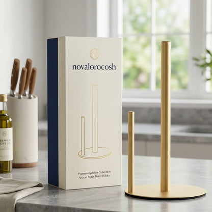 Novalorocosh Vertical Paper Towel Holder for Kitchen, Heavy Duty Brushed Metal Roll Stand with Non-Slip Base