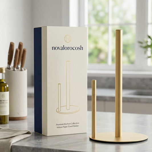 Novalorocosh Vertical Paper Towel Holder for Kitchen, Heavy Duty Brushed Metal Roll Stand with Non-Slip Base